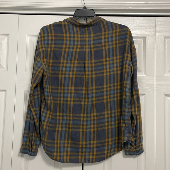 EUC Prana women’s Button Down Plaid Flannel Shirt yellow/blue/grey Sz XL - Picture 11 of 13